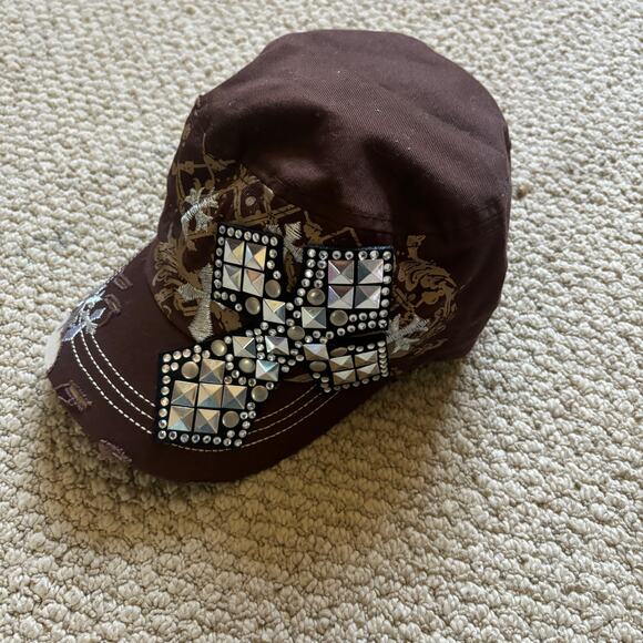 vintage y2k affliction style rhinestone hat emo grunge goth skater - Picture 1 of 6